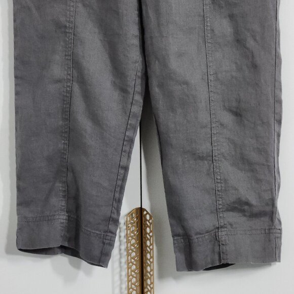 Ellen Tracy Linen Pants Size S Gray Capri Pockets Elastic Waist - Picture 3 of 6
